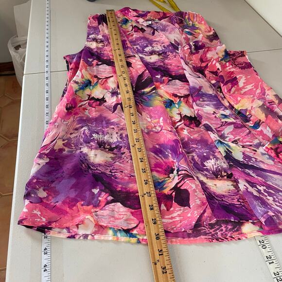 Susan Graver Pink Purple Floral Sheer Open Duster Vest Women's Medium - Picture 13 of 14